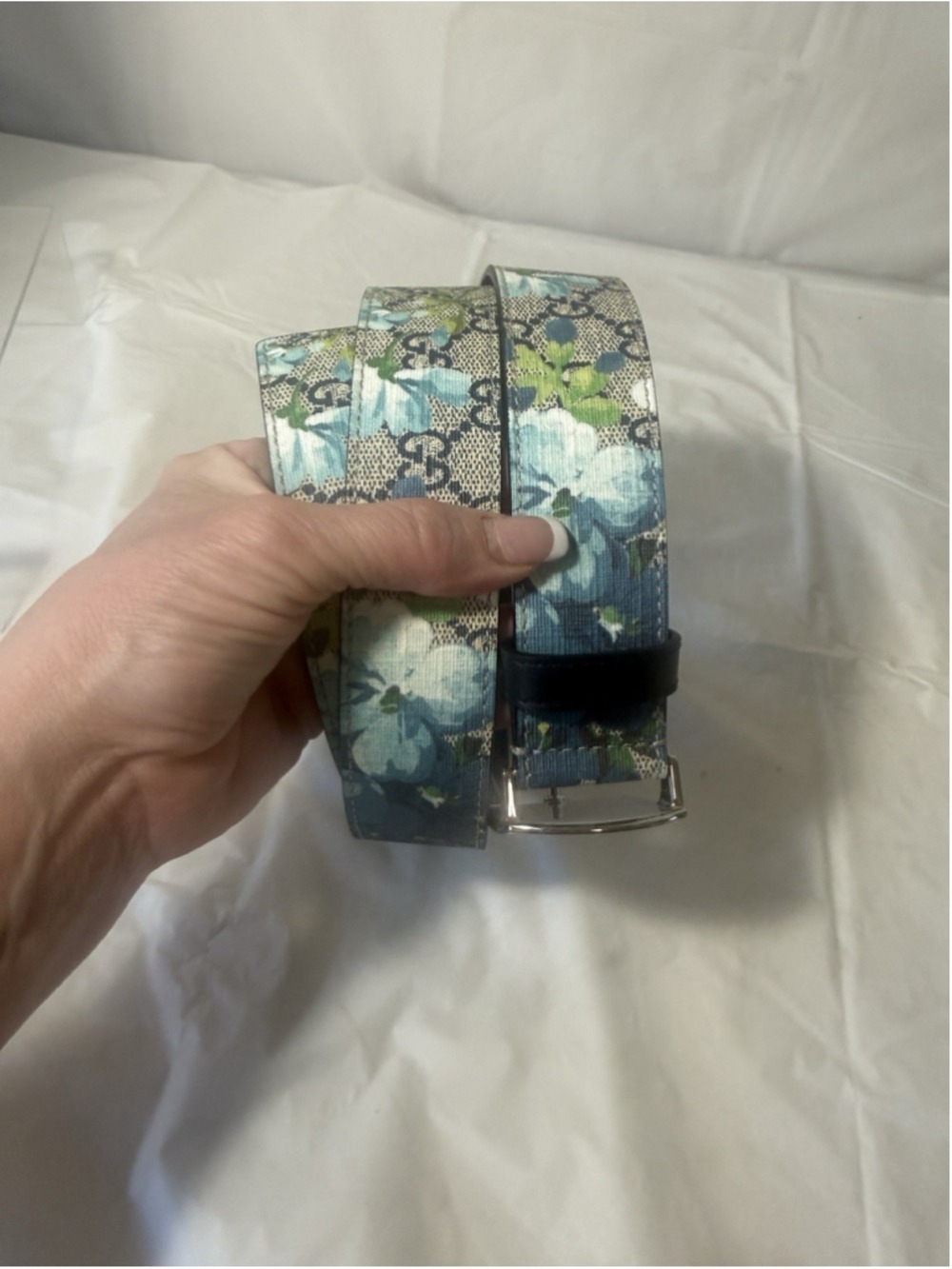 Gucci Gucci Silver Buckle Blue GG Supreme Coated Canvas Belt 95/38 floral - Picture 15 of 16